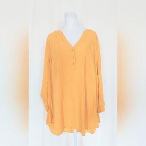 Torrid Harper 3/4 Sleeve V Neck Blouse Yellow Womens Size 4X Roll Tab Sleeve